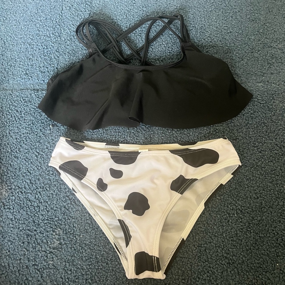 Black and White Cow Print Bikini Set